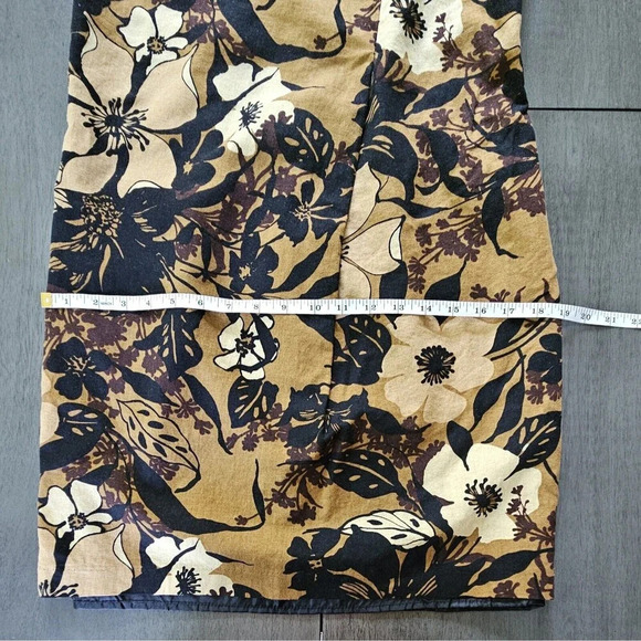 Brown Floral Shift Linen Blend Dress Size 4 Signature By Robbie Bee Tropical - Picture 5 of 9
